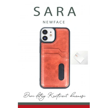 iPhone 11 Kılıf Sara Kartvizitli Deri Kılıf - Siyah