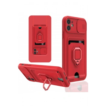 iPhone 11 Kılıf Zuma Kartvizitli Yüzüklü Silikon - Kırmızı