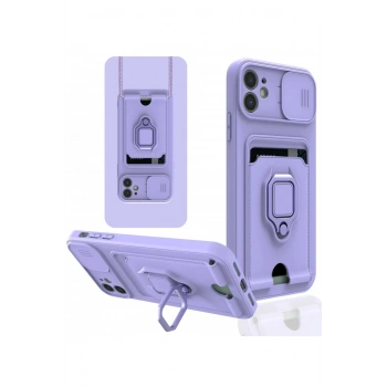 iPhone 11 Kılıf Zuma Kartvizitli Yüzüklü Silikon - Lila