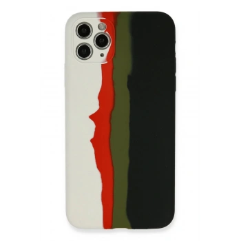 iPhone 11 Pro Kılıf Ebruli Lansman Silikon - Beyaz-Siyah