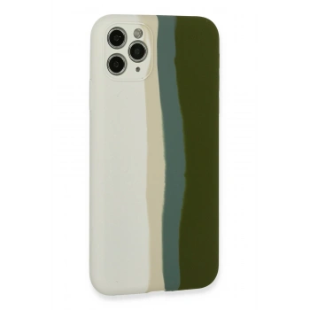 iPhone 11 Pro Kılıf Ebruli Lansman Silikon - Beyaz-Yeşil