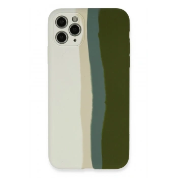 iPhone 11 Pro Kılıf Ebruli Lansman Silikon - Beyaz-Yeşil