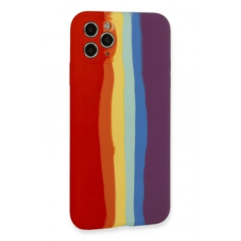 iPhone 11 Pro Kılıf Ebruli Lansman Silikon - Kırmızı-Mor