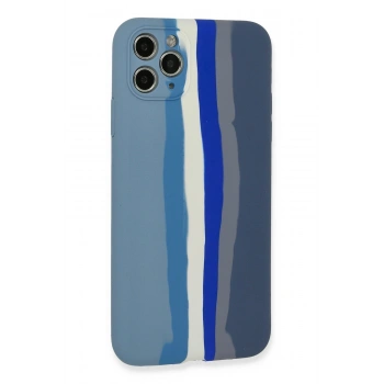 iPhone 11 Pro Kılıf Ebruli Lansman Silikon - Mavi-Gri