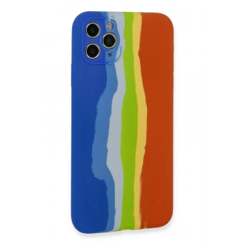 iPhone 11 Pro Kılıf Ebruli Lansman Silikon - Mavi-Turuncu