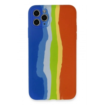 iPhone 11 Pro Kılıf Ebruli Lansman Silikon - Mavi-Turuncu