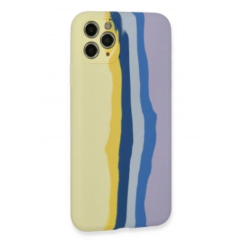 iPhone 11 Pro Kılıf Ebruli Lansman Silikon - Sarı-Lila