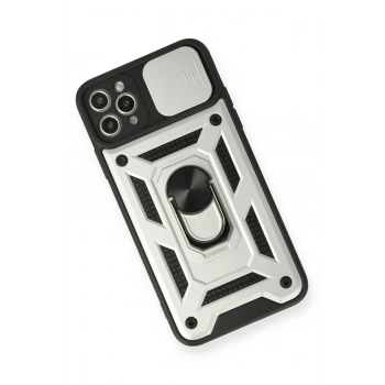 iPhone 11 Pro Kılıf Pars Lens Yüzüklü Silikon - Gümüş