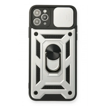 iPhone 11 Pro Kılıf Pars Lens Yüzüklü Silikon - Gümüş