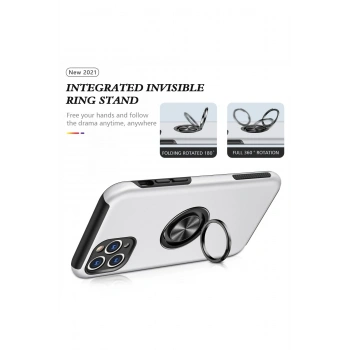 iPhone 11 Pro Max Kılıf Elit Yüzüklü Kapak - Gümüş