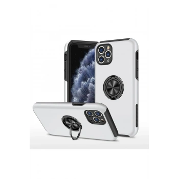 iPhone 11 Pro Max Kılıf Elit Yüzüklü Kapak - Gümüş