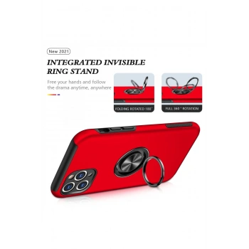 iPhone 11 Pro Max Kılıf Elit Yüzüklü Kapak - Kırmızı