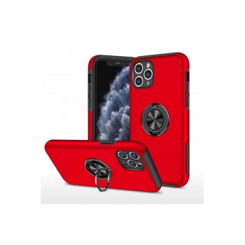 iPhone 11 Pro Max Kılıf Elit Yüzüklü Kapak - Kırmızı