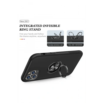 iPhone 11 Pro Max Kılıf Elit Yüzüklü Kapak - Siyah