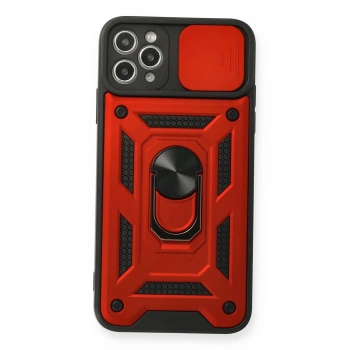 iPhone 11 Pro Max Kılıf Pars Lens Yüzüklü Silikon - Kırmızı