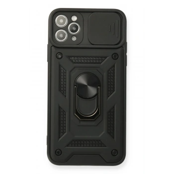 iPhone 11 Pro Max Kılıf Pars Lens Yüzüklü Silikon - Siyah