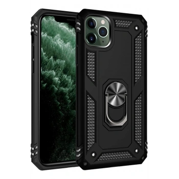 iPhone 11 Pro Max Kılıf Sofya Yüzüklü Silikon Kapak - Siyah