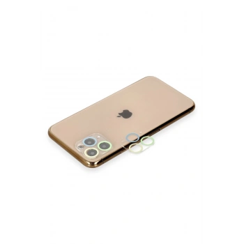 iPhone 11 Pro Max Renkli Kamera Lens Koruma Cam - Yeşil-Sarı