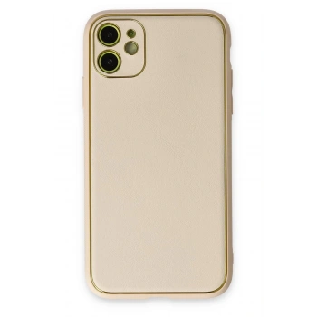 iPhone 12 Kılıf Coco Deri Silikon Kapak - Gold