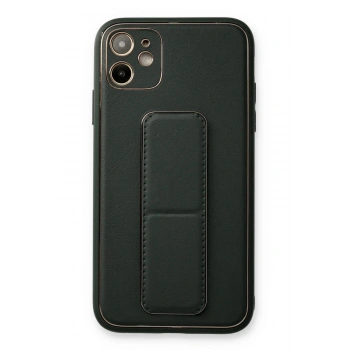 iPhone 12 Kılıf Coco Deri Standlı Kapak - Füme