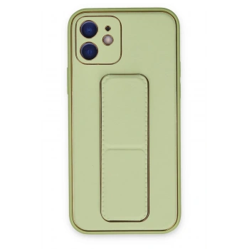 iPhone 12 Kılıf Coco Deri Standlı Kapak - Su Yeşili