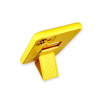 iPhone 12 Kılıf Coco Karbon Standlı Kapak - Sarı