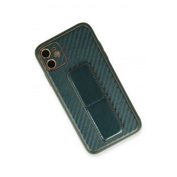 iPhone 12 Kılıf Coco Karbon Standlı Kapak - Yeşil