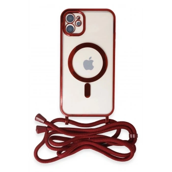 iPhone 12 Kılıf Divo Lazer Askılı Magsafe Kapak - Kırmızı