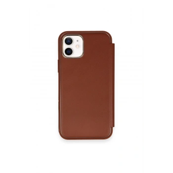 iPhone 12 Kılıf Dolpin Kapaklı - Kahverengi