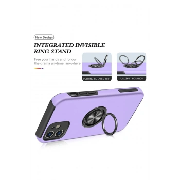 iPhone 12 Kılıf Elit Yüzüklü Kapak - Mor