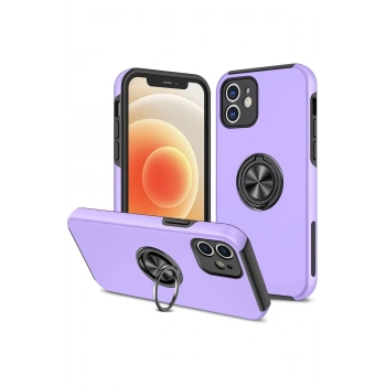 iPhone 12 Kılıf Elit Yüzüklü Kapak - Mor