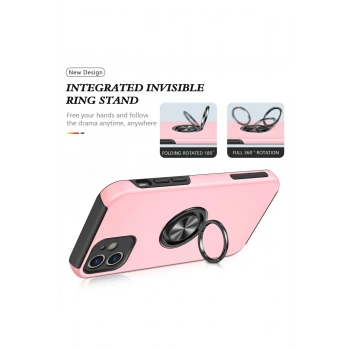 iPhone 12 Kılıf Elit Yüzüklü Kapak - Pembe