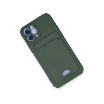 iPhone 12 Kılıf Kelvin Kartvizitli Silikon - Koyu Yeşil