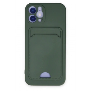 iPhone 12 Kılıf Kelvin Kartvizitli Silikon - Koyu Yeşil