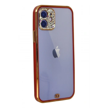 iPhone 12 Kılıf Liva Taşlı Silikon - Kırmızı