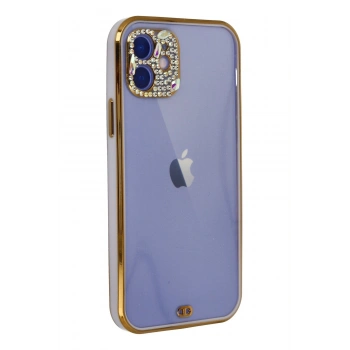 iPhone 12 Kılıf Liva Taşlı Silikon - Mor