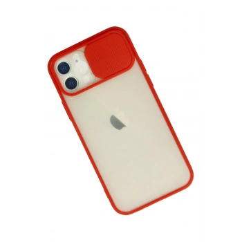 iPhone 12 Kılıf Palm Buzlu Kamera Sürgülü Silikon - Kırmızı