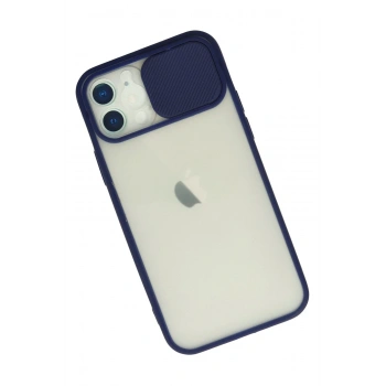 iPhone 12 Kılıf Palm Buzlu Kamera Sürgülü Silikon - Lacivert