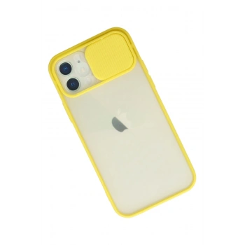 iPhone 12 Kılıf Palm Buzlu Kamera Sürgülü Silikon - Sarı