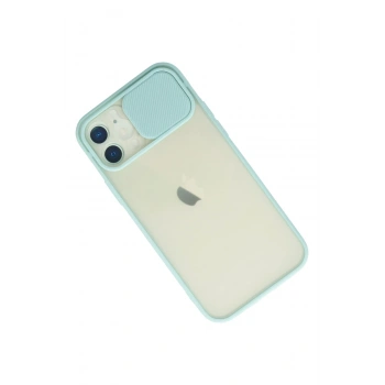 iPhone 12 Kılıf Palm Buzlu Kamera Sürgülü Silikon - Turkuaz
