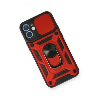 iPhone 12 Kılıf Pars Lens Yüzüklü Silikon - Kırmızı