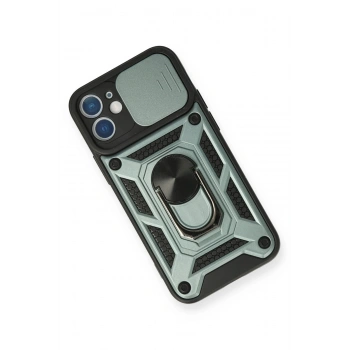 iPhone 12 Kılıf Pars Lens Yüzüklü Silikon - Yeşil