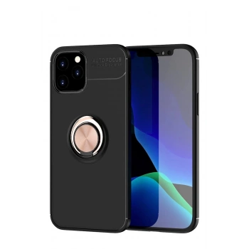 iPhone 12 Kılıf Range Yüzüklü Silikon - Siyah-Gold