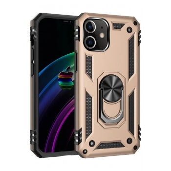 iPhone 12 Kılıf Sofya Yüzüklü Silikon Kapak - Gold