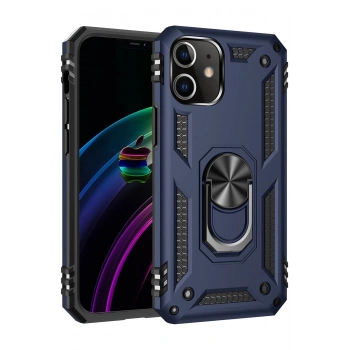 iPhone 12 Kılıf Sofya Yüzüklü Silikon Kapak - Lacivert