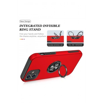 iPhone 12 Mini Kılıf Elit Yüzüklü Kapak - Kırmızı