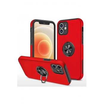iPhone 12 Mini Kılıf Elit Yüzüklü Kapak - Kırmızı
