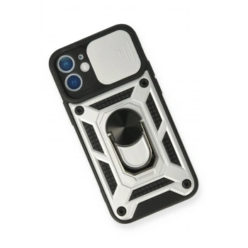 iPhone 12 Mini Kılıf Pars Lens Yüzüklü Silikon - Gümüş