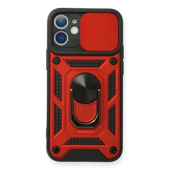 iPhone 12 Mini Kılıf Pars Lens Yüzüklü Silikon - Kırmızı