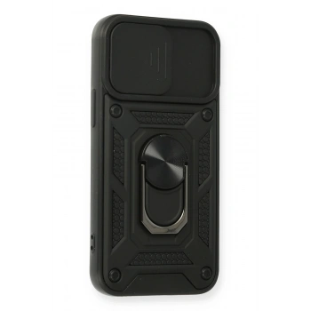 iPhone 12 Mini Kılıf Pars Lens Yüzüklü Silikon - Siyah